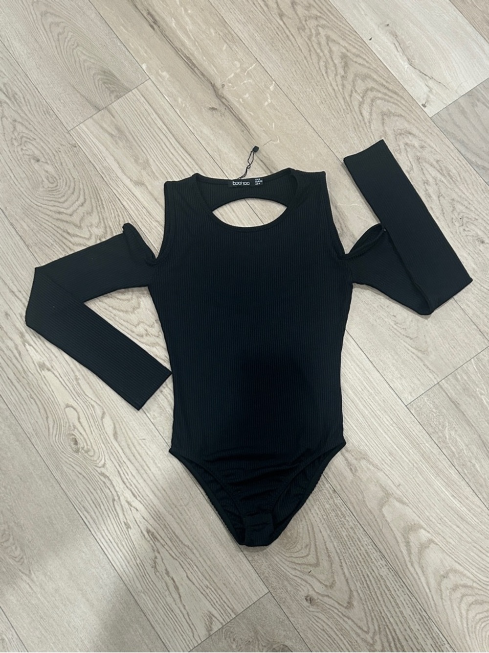 boohoo Black Cold-Shoulder Ribbed One-Piece